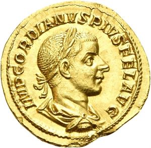 GORDIAN III 238-244, aureus, Roma 241-243 e.Kr. (4,95 g). R: Apollo sittende mot venstre