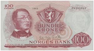 100 kroner 1963. Z0301042. Erstatningsseddel/replacement note.