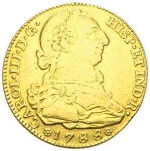 Carl III, 4 escudos 1788. Madrid. Har vært anhengt/has been mounted
