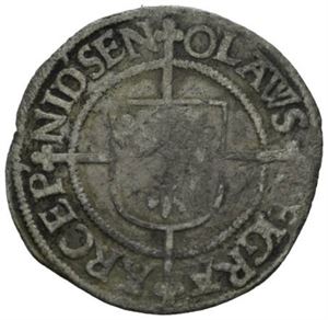 Olav Engelbrektsson (1523-1537) Skilling u.år/n.d., Nidaros (1,80 g). S.2. Ex. Oslo Myntgalleri a/s nr.3 23/11-2013 nr.403
