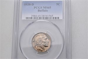 5 cent 1938 D. I slab fra PCGS gradert til MS65