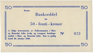 Romsdals Fellesbank, Molde, 50 kroner 11.april 1940. No.023