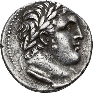 PHOENICIA, Tyre, 46-45 f.Kr., tetradrachme (14,07 g). Hode av Melquart mot høyre/Ørn stående mot venstre