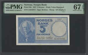 5 kroner 1957. E.3234015.