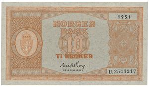 10 kroner 1951. U.2543217.