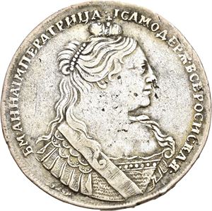 Anna, rubel 1734. Kadashevsky Mint. Har vært anhengt/has been mounted