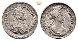 Frederik IV. Kongen og dronning Anna Sophie. Ukjent medaljør. Sølv (1/2 dukat).
