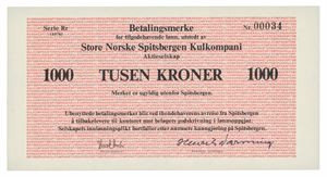 1000 kroner 1976 (1978). Serie Rr. Nr. 00034
