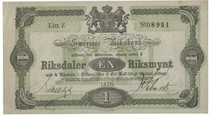 1 riksdaler riksmynt 1870. No. Z 08951