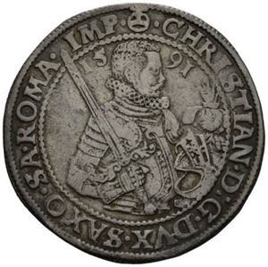 Christian II, taler 1591. Har vært anhengt/has been mounted