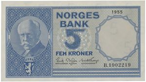 5 kroner 1955. B.1902219.