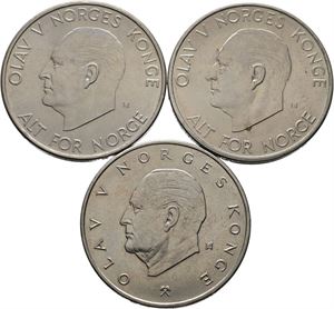 Olav V Lott 6 stk. 5 kroner 1969-1974 komplett.