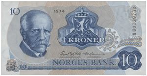 10 kroner 1974. QU0329733. Erstatningsseddel.