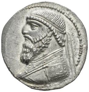 PARTHIA, Mithradates II 123-88 f.Kr., tetradrachme, Seleucia (15,91 g). R: Bueskytter sittende mot høyre