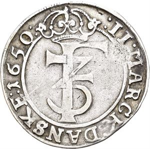 FREDERIK III 1648-1670, CHRISTIANIA, 2 mark 1650. S.24
