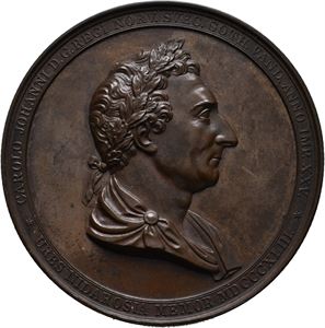 Norge, Carl XIV Johan, Kongens 25 års regjeringsjubileum 1843. Lundgren. Bronse.