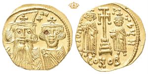 Constans II, AD 641-668, with Constantine IV, Heraclius and Tiberius. AV solidus (4,40 g)
