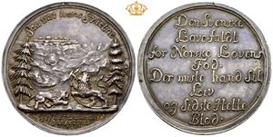 Frederik IV. Karl XII´s død 1718. Berg. Sølv. 50 mm.