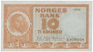 10 kroner 1970. Z.0794319. Erstatningsseddel/replacement note.
