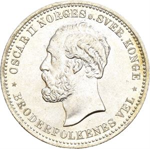 OSCAR II 1872-1905, KONGSBERG, 2 kroner 1900. Liten flekk/minor spot