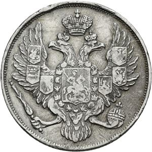 Nikolai I, 3 rubel 1829. (Platina/Platinum). Små kantskader/minor edge nicks