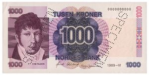 1000 kroner 1989. 0000000000. RRR.