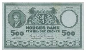 500 kroner 1966. A2499190. Rift/tear