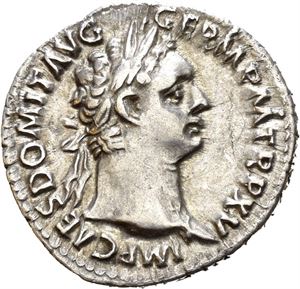 Domitian. AD 81-96. AR denarius, Roma AD 95-96, (3,45 g). Laureate head right / IMP XXII COS XVII CENS P P P, Minerva advancing right, holding shield and brandishing spear. A few tiny scratches on obverse. Lightly toned and lustrous.