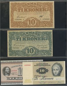 Lot 9 pcs. 1943/1996, 5 to 100 kroner.