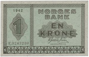 1 krone 1942. E.3243230.
