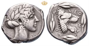 SICILY, Leontini. Circa 450 BC. AR tetradrachm (17,26 g)