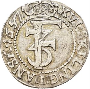 Frederik III 1648-1670. 1 mark 1657. S.47 var.