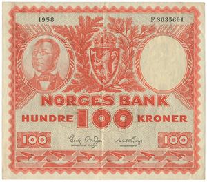 100 kroner 1958. F8035691