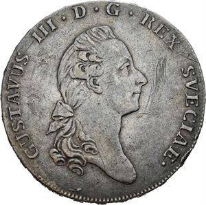Gustav III, riksdaler 1777. Riper på advers/scratches on obverse