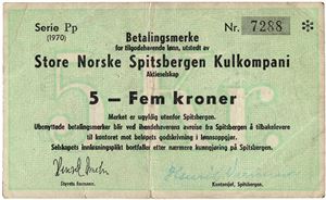 5 kroner 1970. Serie Pp. Nr.7288