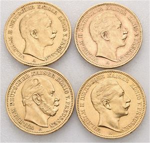 Preussen. Lott 4 stk. 20 mark; 1887 A, 1894 A, 1902 A, og 1906 A