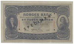 1000 kroner 1943. A0994597. Specimen