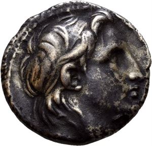 SELEUKID KINGS of SYRIA, Demetrios I Soter. 162-150 BC. AR drachm (3,39 g). Dated S.E. 161 = 152/1 BC. Diademed head of Demetrios right / BASI?EOS ?HMHTPIOY SOTHPOS, Cornucopia, two monograms below. A?P (date) below monograms. Dark patchy find patina.