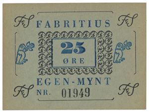 Fabritius. 25 øre blå. Nr. 01949.