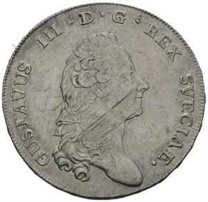 Gustav III, riksdaler 1792. Justermerker/adjustment marks