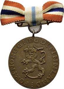 Deltagermedaljen for de frivillige i vinterkrigen ni Finland 1939-40. Bronse med anheng og bånd. 29 mm