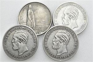 Lot 4 stk. 2 kroner 1878, 1890, 1898 og 1914 jubileum