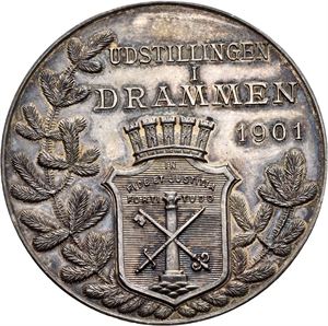 Drammensutstillingens prismedalje 1901. Lund/Rui. Sølv. 45 mm