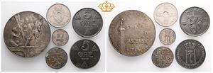 Lott 5 øre 1917,1944, 10 øre 1912, 50 øre 1922, 2 stuiver 1724 og minnemedalje