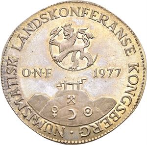 Numismatisk Landskonferanse Kongsberg 1977. Hansen. Sølv. 40 mm. I original eske