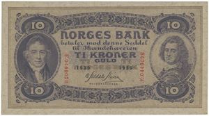 10 kroner 1939. Æ.0449028.