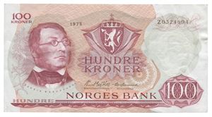 100 kroner 1975. Z0324604. Erstatningsseddel/replacement note