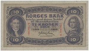 10 kroner 1942. A.7447521.