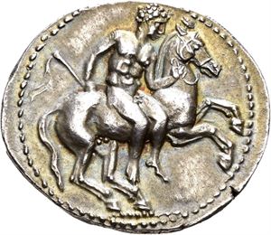 CILICIA, Kelendris, 400-350 f.Kr., stater (9,94 g). Naken rytter mot høyre/Geit kneler mot venstre