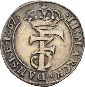 FREDERIK III 1648-1670, CHRISTIANIA, 2 mark 1667. S.56